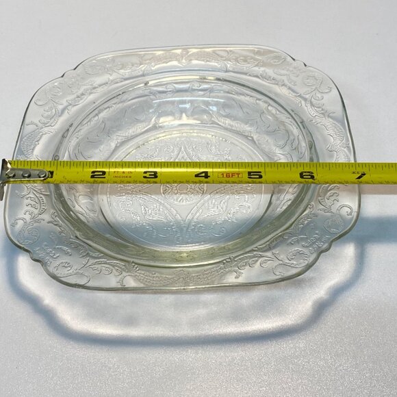 Vintage Federal Depression Glass Clear Madrid Square Soup Bowl 1930's 7 inches - Picture 2 of 11